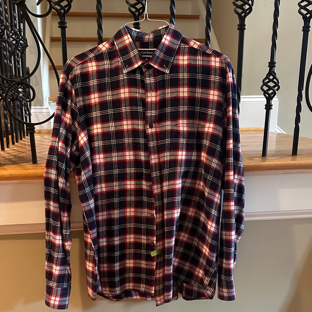 Club Room Men's Casual Plaid Shirt - Red, White, Navy Flannel